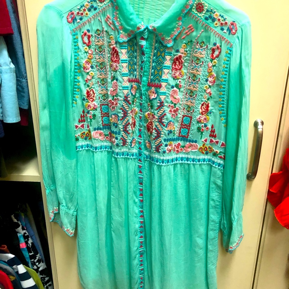 Johnny Was sheer tunic in mint green